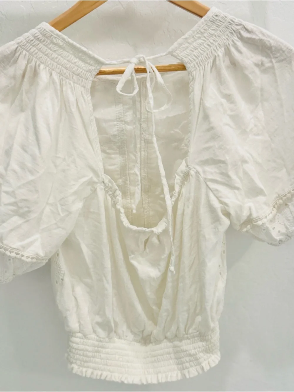 Anthropologie Freya White Eyelet Lace Puff-Sleeve Top - Women